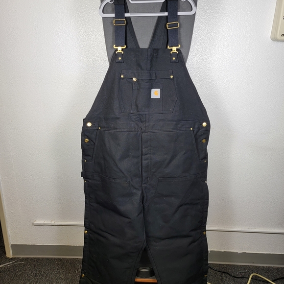 Carhartt Dungarees Adult 2XL Black Overalls Quilted Duck Bib Double Knee Mens - Picture 1 of 6